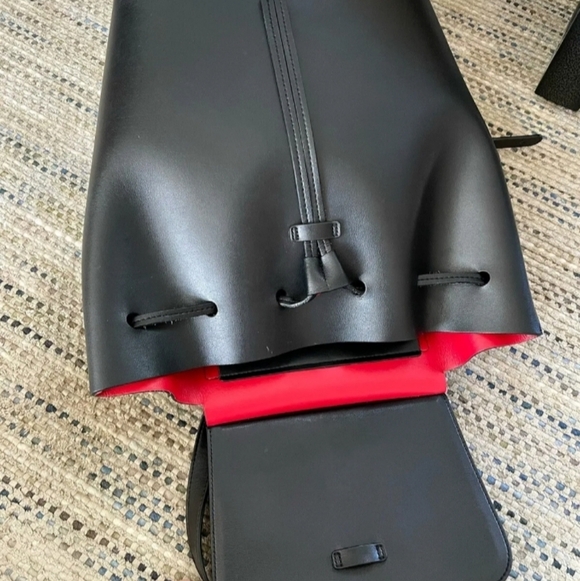 MANSUR GAVRIEL Authentic Large Black Leather Drawstring Backpack Red Interior main image 7